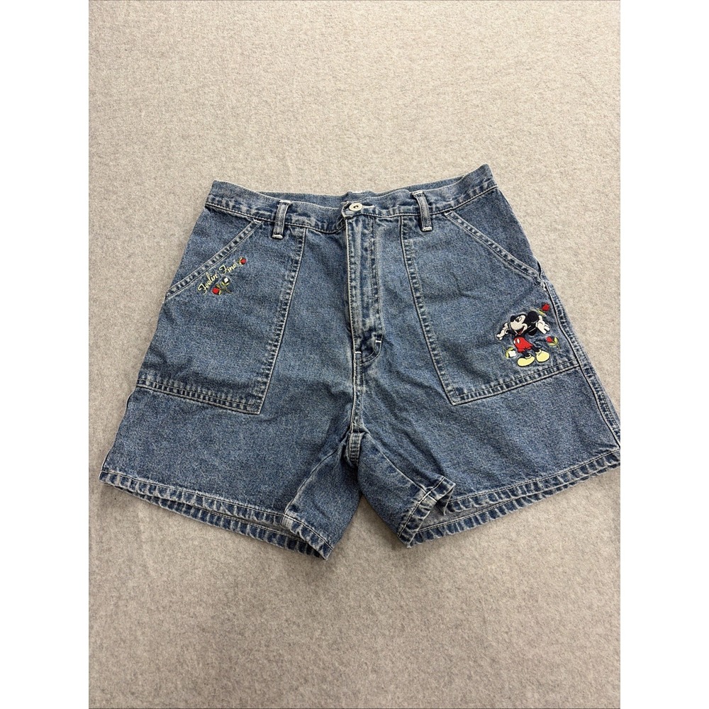 Vintage Disney Mickey Mouse Wide Leg Jean Shorts 90's Sz Medium Jerry Leigh
